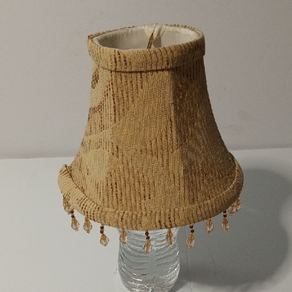 Beige Textured Lamp Shade with Beaded Trim